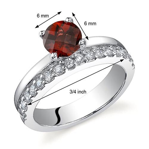 Garnet Ring Sterling Silver Round Shape 1 Carats