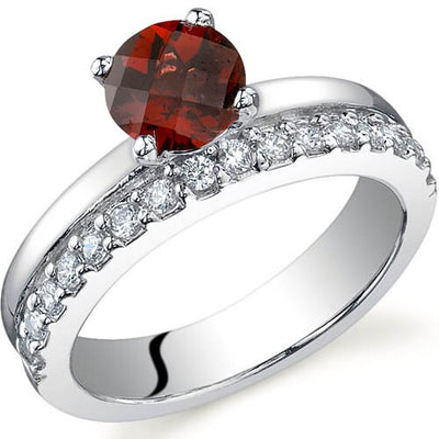 Garnet Ring Sterling Silver Round Shape 1 Carats