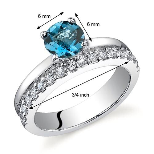 London Blue Topaz Ring Sterling Silver Round Shape 1 Carats