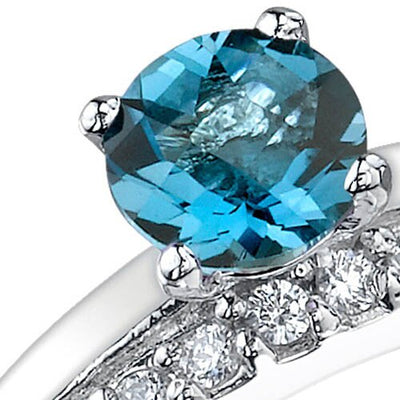 London Blue Topaz Ring Sterling Silver Round Shape 1 Carats