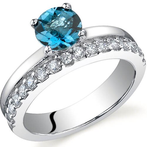 London Blue Topaz Ring Sterling Silver Round Shape 1 Carats