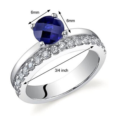 Blue Sapphire Ring Sterling Silver Round Shape 1.25 Carats