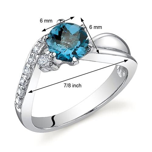 London Blue Topaz Ring Sterling Silver Round Shape 1 Carats