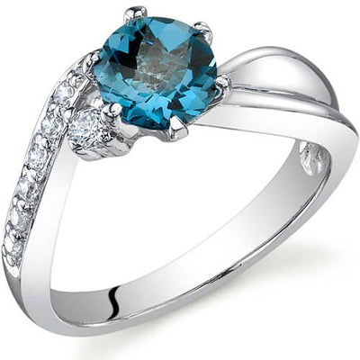 London Blue Topaz Ring Sterling Silver Round Shape 1 Carats