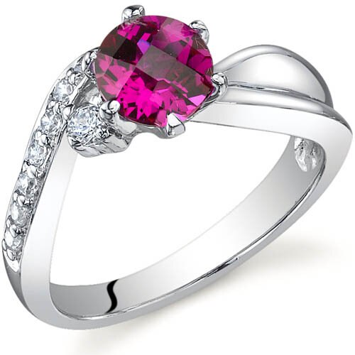 Created Ruby Ring Sterling Silver Round Shape 1 Carats