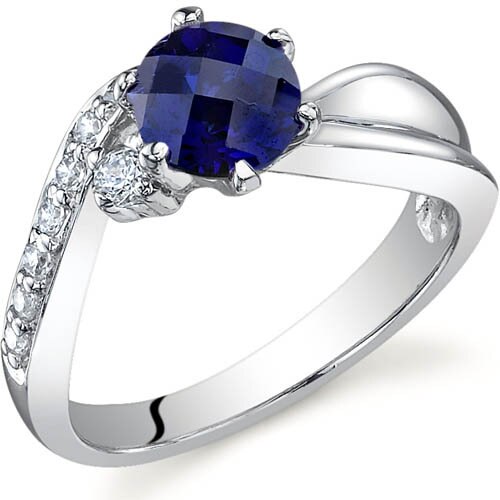 Blue Sapphire Ring Sterling Silver Round Shape 1.25 Carats