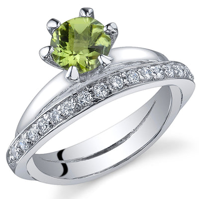 Peridot Round Cut Sterling Silver Ring Size 8