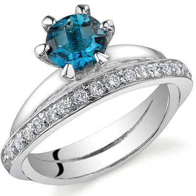 London Blue Topaz Ring Sterling Silver Round Shape 1 Carats