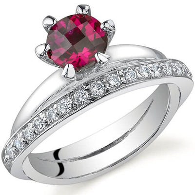 Created Ruby Ring Sterling Silver Round Shape 1 Carats