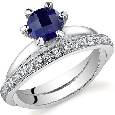 Blue Sapphire Ring Sterling Silver Round Shape 1.25 Carats