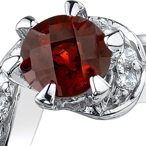 Garnet Ring Sterling Silver Round Shape 1 Carats