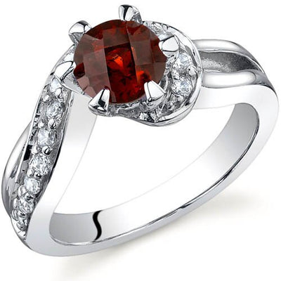 Garnet Ring Sterling Silver Round Shape 1 Carats