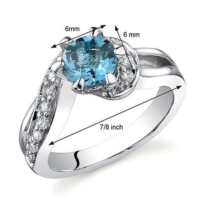 London Blue Topaz Ring Sterling Silver Round Shape 1 Carats