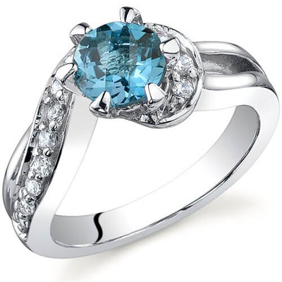 London Blue Topaz Ring Sterling Silver Round Shape 1 Carats