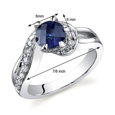 Blue Sapphire Ring Sterling Silver Round Shape 1.25 Carats