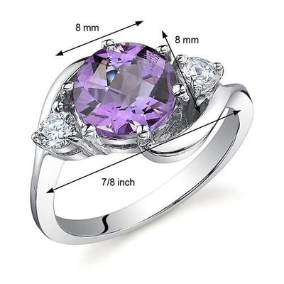 Amethyst Ring Sterling Silver Round Shape 1.75 Carats