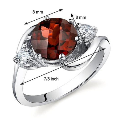 Garnet Ring Sterling Silver Round Shape 2.25 Carats