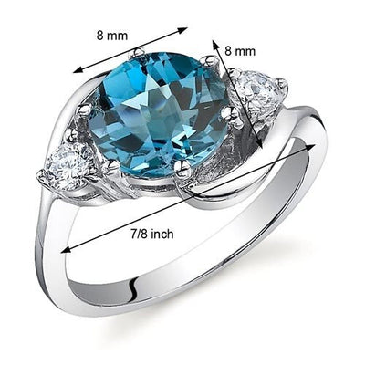 London Blue Topaz Ring Sterling Silver Round Shape 2.25 Carats