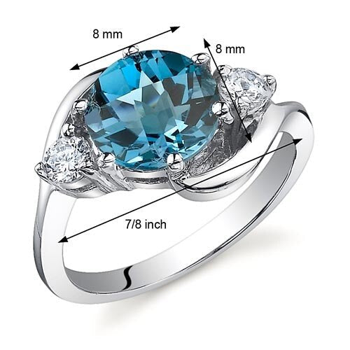 London Blue Topaz Ring Sterling Silver Round Shape 2.25 Carats