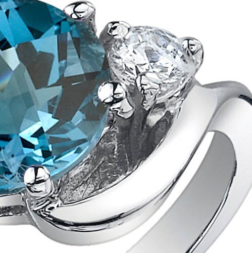 London Blue Topaz Ring Sterling Silver Round Shape 2.25 Carats