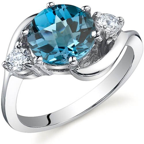 London Blue Topaz Ring Sterling Silver Round Shape 2.25 Carats