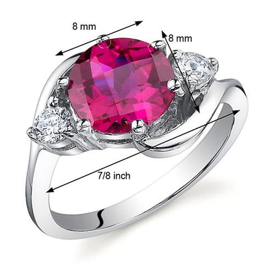 Created Ruby Round Cut Sterling Silver Ring Size 5