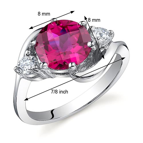 Created Ruby Round Cut Sterling Silver Ring Size 5