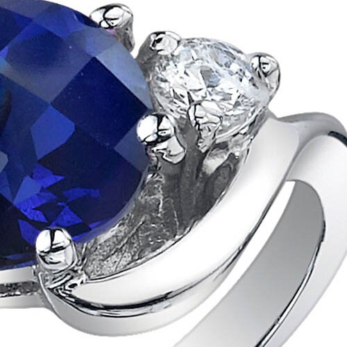 Blue Sapphire Ring Sterling Silver Round Shape 2.75 Carats