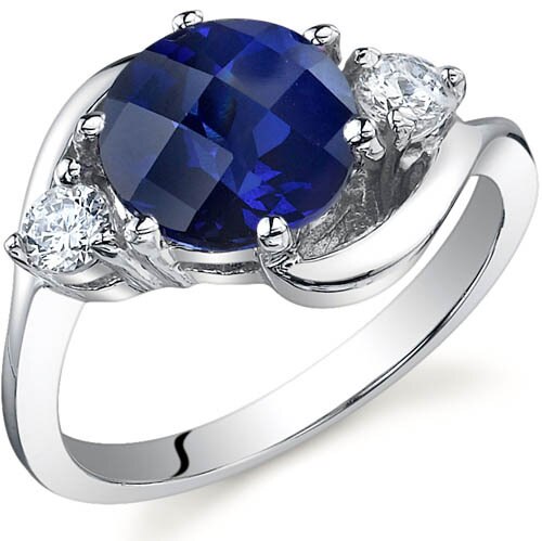 Blue Sapphire Ring Sterling Silver Round Shape 2.75 Carats