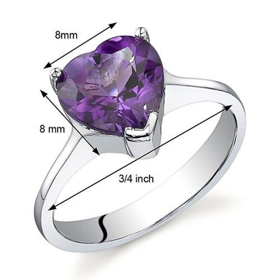 Amethyst Ring Sterling Silver Heart Shape 1.75 Carats