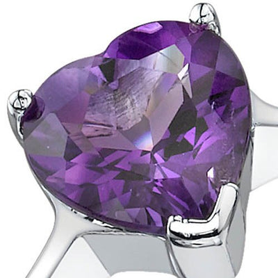 Amethyst Ring Sterling Silver Heart Shape 1.75 Carats