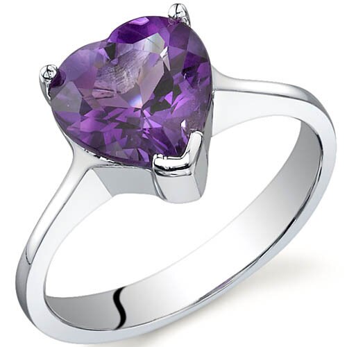 Amethyst Ring Sterling Silver Heart Shape 1.75 Carats