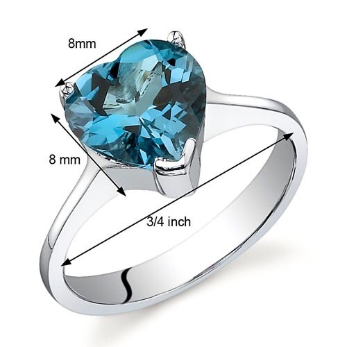 London Blue Topaz Ring Sterling Silver Heart Shape 2.25 Carats