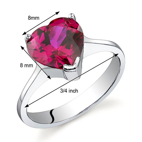 Created Ruby Heart Shape Sterling Silver Ring Size 5