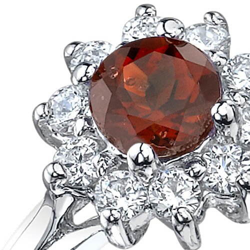 Garnet Ring Sterling Silver Round Shape 0.75 Carats