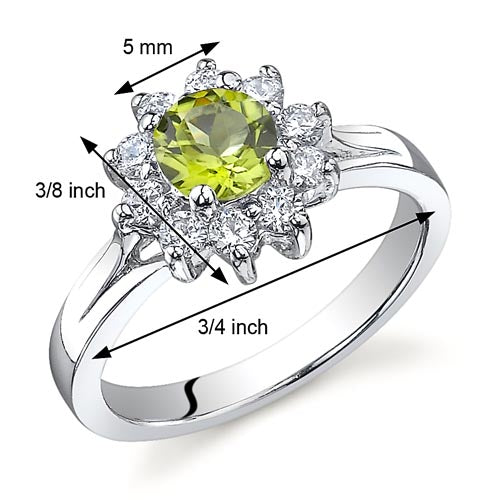 Peridot Ring Sterling Silver Round Shape Size 6