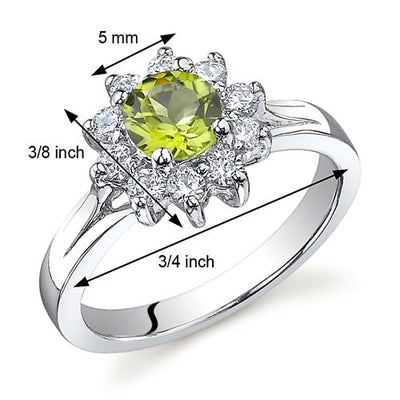 Peridot Round Cut Sterling Silver Ring Size 7