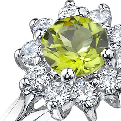 Peridot Round Cut Sterling Silver Ring Size 7