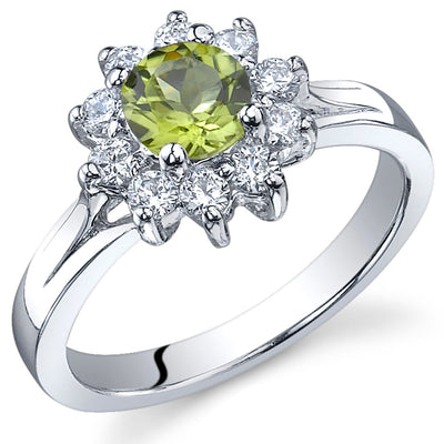 Peridot Ring Sterling Silver Round Shape Size 6