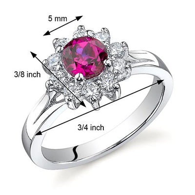 Created Ruby Round Cut Sterling Silver Ring Size 8