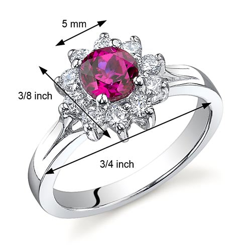 Created Ruby Round Cut Sterling Silver Ring Size 9