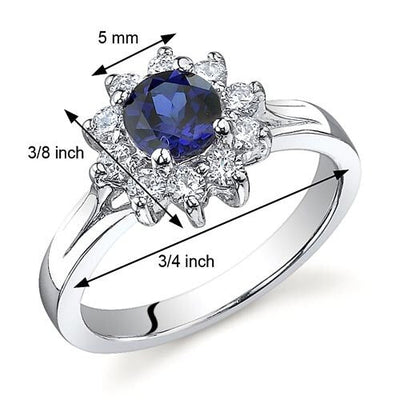 Blue Sapphire Ring Sterling Silver Round Shape 0.75 Carats