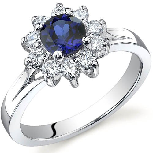 Blue Sapphire Ring Sterling Silver Round Shape 0.75 Carats