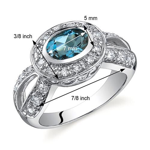 London Blue Topaz Ring Sterling Silver Oval Shape 0.75 Carats