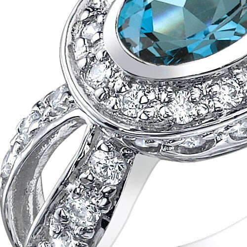 London Blue Topaz Ring Sterling Silver Oval Shape 0.75 Carats