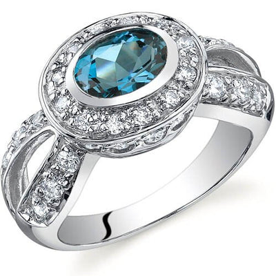 London Blue Topaz Ring Sterling Silver Oval Shape 0.75 Carats