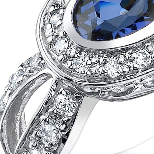 Blue Sapphire Ring Sterling Silver Oval Shape 1 Carats