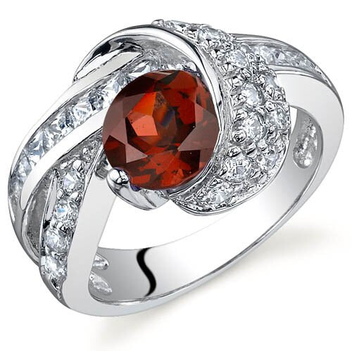 Garnet Ring Sterling Silver Round Shape 1.5 Carats