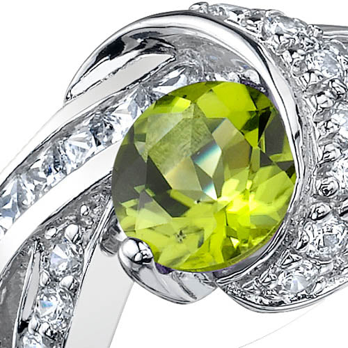 Peridot Round Cut Sterling Silver Ring Size 9