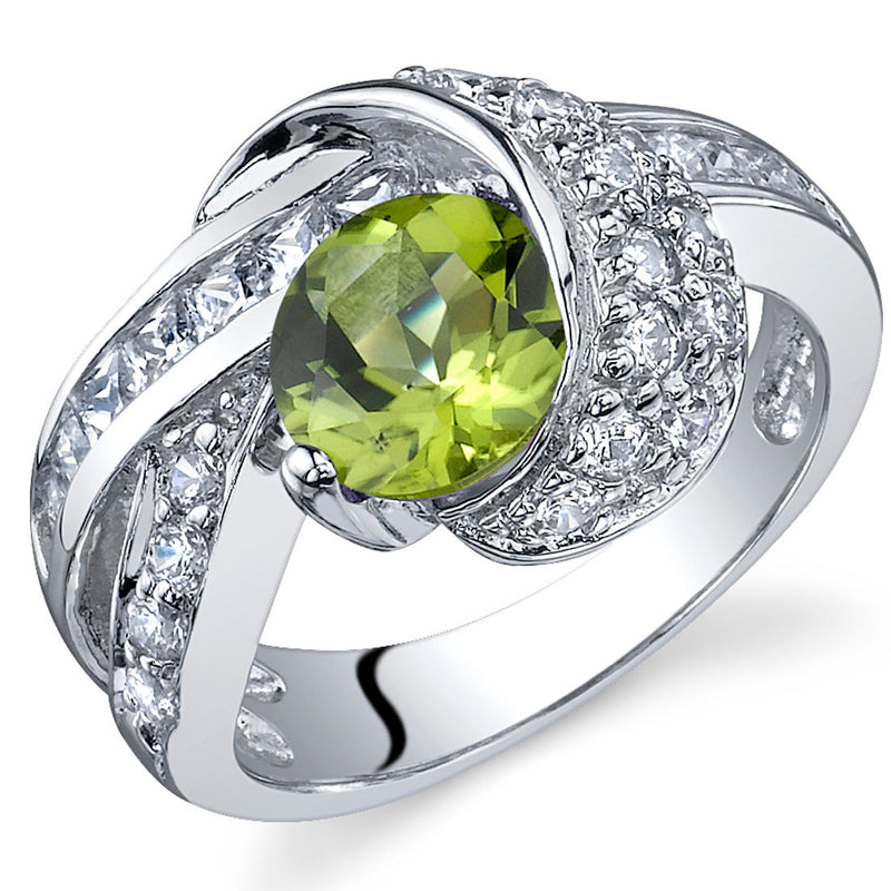 Peridot Round Cut Sterling Silver Ring Size 7